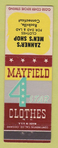 Matchbook Cover - Mayfield 4 Star Men's Clothes Zahner's Rockville CT