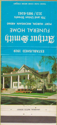 Matchbook Cover - Arthur Smith Funeral Home Port Huron MI 30 Strike