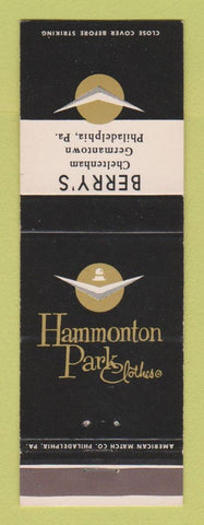 Matchbook Cover - Hammonton Park Men's Clothes Berry's Philadelphia PA