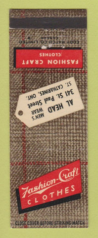 Matchbook Cover - Fashion Craft Men's Clothes St Catharines ON WEAR