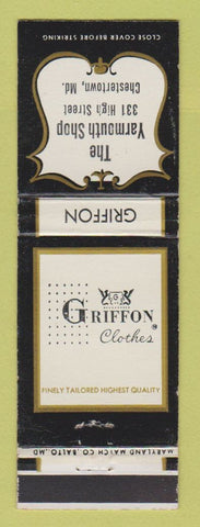 Matchbook Cover - Griffon Men's Clothes Yarmouth Shop Chestertown MD