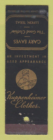 Matchbook Cover - Kuppenheimer Men's Clothes Gary Eaves Lufkin TX WEAR