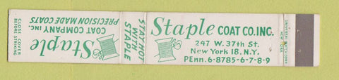 Matchbook Cover - Staple Coat Company New York City 10 Strike