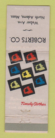 Matchbook Cover - Timely Men's Clothes Roberts North Adams MA