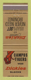 Matchbook Cover - Dickies Men's Pants Slacks Campus Tigers