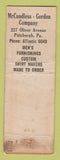 Matchbook Cover - McCandless Gordon Men's Clothes Shirts Pittsburgh PA WEAR