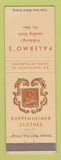 Matchbook Cover - Kuppenheimer Men's Clothes Palermo's Vicksburg MS