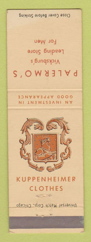 Matchbook Cover - Kuppenheimer Men's Clothes Palermo's Vicksburg MS