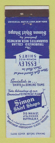 Matchbook Cover - Simon Shirt Shops Buffalo NY WEAR