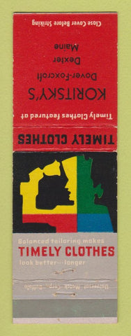 Matchbook Cover - Timely Men's Clothes Koritsky's Dover Foxcroft Dexter ME