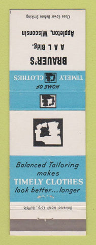 Matchbook Cover - Timely Men's Clothes Brauer's Appleton WI