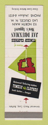 Matchbook Cover - Timely Men's Clothes Jay Druxman Las Cruces NM