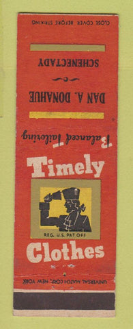 Matchbook Cover - Timely Men's Clothes Dan Donahue Schenectady NY WEAR