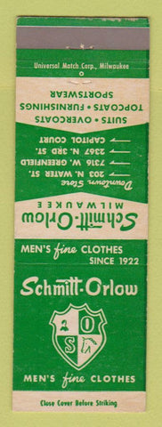 Matchbook Cover - Schmitt Orlow Men's Clothes Milwaukee WI