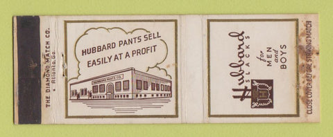 Matchbook Cover - Hubbard Men's Clothes WORN