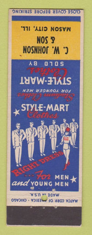 Matchbook Cover - Style Mart Men's Clothes CW Johnson Mason City IL