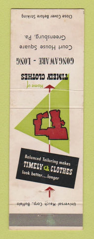Matchbook Cover - Timely Men's Clothes Gongaware Long Greensburg PA
