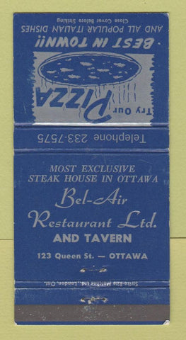 Matchbook Cover - Bel Air Restaurant Pizza Ottawa ON WEAR 30 Strike