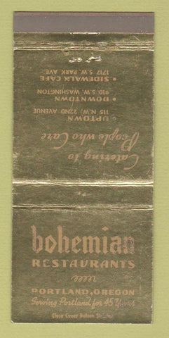 Matchbook Cover - Bohemian Restaurants Portland OR WEAR 30 Strike