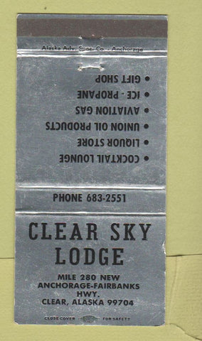 Matchbook Cover - Clear Sky Lodge Clear AK WEAR 30 Strike