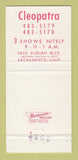 Matchbook Cover - Cleopatra Restaurant Sacramento CA 30 Strike