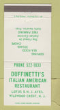 Matchbook Cover Duffinetti's Italian Restaurant Wildwood Crest NJ WEAR 30 Strike