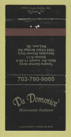 Matchbook Cover - Da Domenico Italian Restaurant McLean VA WEAR 30 Strike