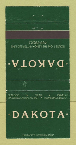 Matchbook Cover - Dakota Restaurant Lenox Pittsfield MA WEAR 30 Strike