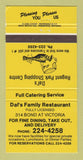 Matchbook Cover - Dal's Family Restaurant Canada 30 Strike