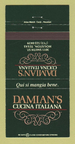 Matchbook Cover - Damian's Italian Restaurant Houston TX 30 Strike