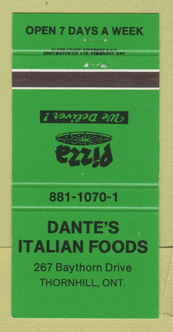 Matchbook Cover - Dante's Italian Restaurant Thornhill ON 30 Strike