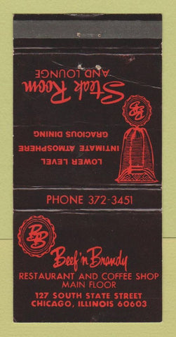 Matchbook Cover - Beef n Brandy Restaurant Chicago IL WEAR 30 Strike