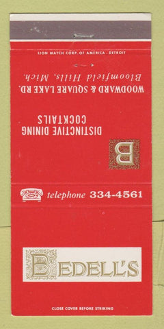Matchbook Cover - Bedell's Restaurant Bloomfield Hills MI 30 Strike