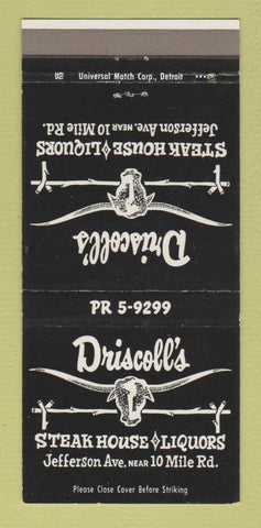Matchbook Cover - Driscoll's Steak House Detroit MI 30 Strike