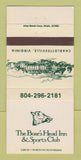 Matchbook Cover - Boar's Head Inn Sports Club Charlottesville VA 30 Strike