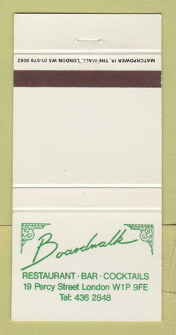 Matchbook Cover - Boardwalk Restaurant London UK England 30 Strike