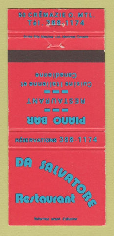 Matchbook Cover - Da Salvatore Restaurant Montreal QC 30 Strike