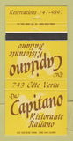 Matchbook Cover - Da Capitano Italian Restaurant 30 Strike