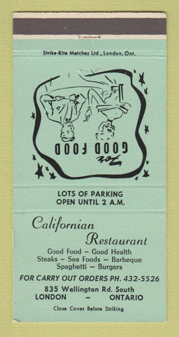 Matchbook Cover - Californian Restaurant London ON 30 Strike