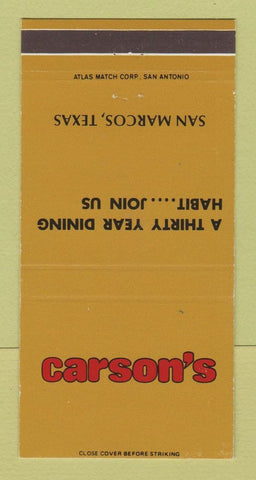 Matchbook Cover - Carson's San Marcos TX Restaurant 30 Strike