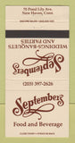 Matchbook Cover - Septembers Restaurant New Haven CT 30 Strike