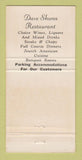 Matchbook Cover - Dave Shore's Restaurant Philadelphia PA 30 Strike