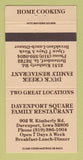 Matchbook Cover - Davenport Square Family Restaurant Davenport IA 30 Strike