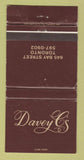 Matchbook Cover - Davey C's Toronto ON WEAR 30 Strike