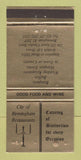 Matchbook Cover - City of Birmingham Restaurant  UK England WEAR 30 Strike