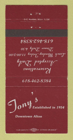 Matchbook Cover - Tony's Restaurant Alton IL 30 Strike