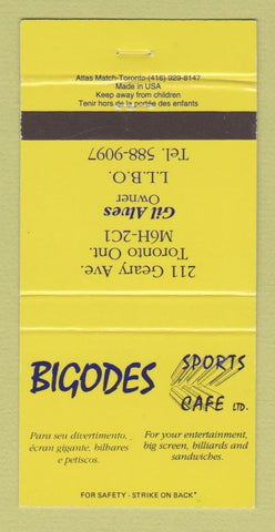 Matchbook Cover - Bigodes Sports Cafe Toronto ON 30 Strike