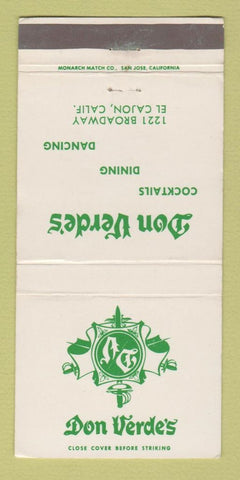 Matchbook Cover - Don Verdes Restaurant El Cajon CA WEAR 30 Strike