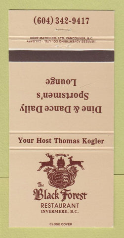 Matchbook Cover - Black Forest Restaurant Invermere BC 30 Strike