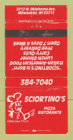 Matchbook Cover - Sciortino's Pizza Restaurant Milwaukee WI WEAR 30 Strike